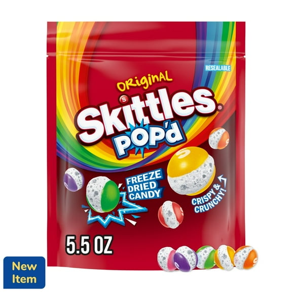 Pack of 2 Skittles Pop'd Originals Freeze Dried Candy Bag, 5.5 oz (packaging may vary)