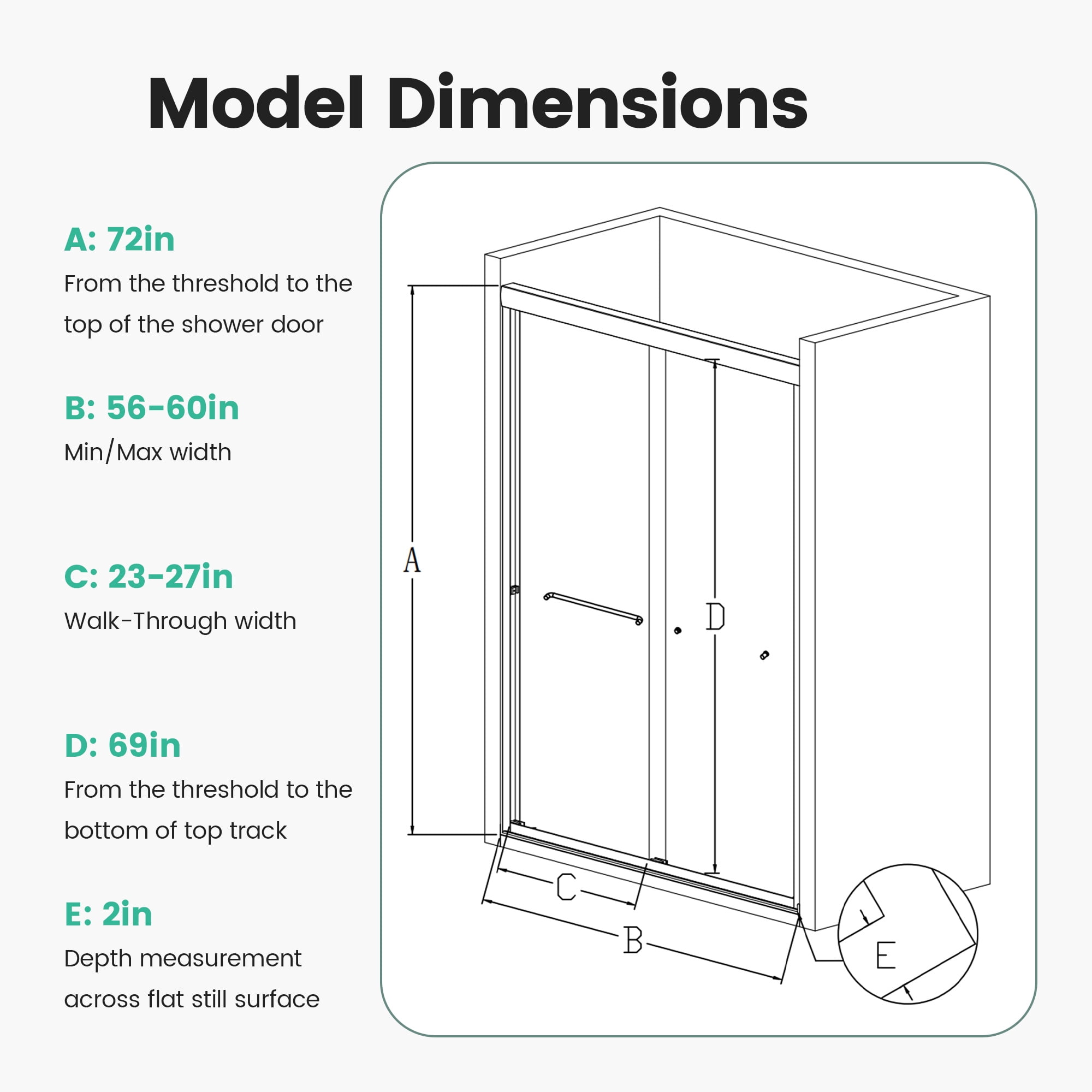 MAYEERTY 56-60"W x 72"H Semi-Frameless Double Sliding Shower Bypass Door, SGCC Tempered Glass, Matte Black