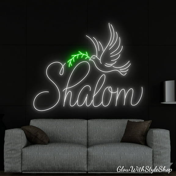 Glowneon Shalom Dove Birds Neon Sign, Shalom LED Sign, Dove Birds Neon Light, Peace On Earth LED