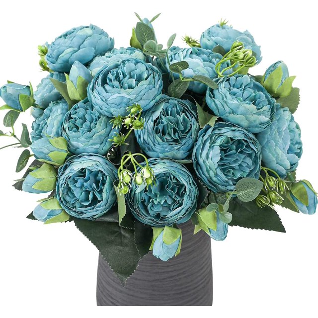 Ramos de Flores Artificiales TUNC Peonías Rosa 4 Ramos 20 Cabezas Azul Sencillez