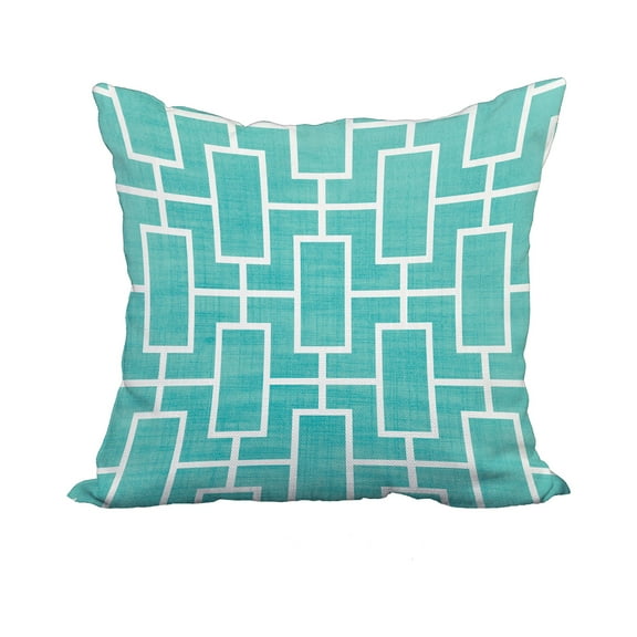 18 x 18 Inch Screen Lattice Blue Geometric Print Decorative Polyester Throw Pillow with Linen Texture