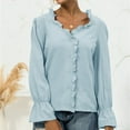 thumbnail image 2 of Top con costuras de encaje y cuello en V para mujer, camisa de manga larga con ribete de volantes, Top informal cómodo de Color puro, 2 of 6