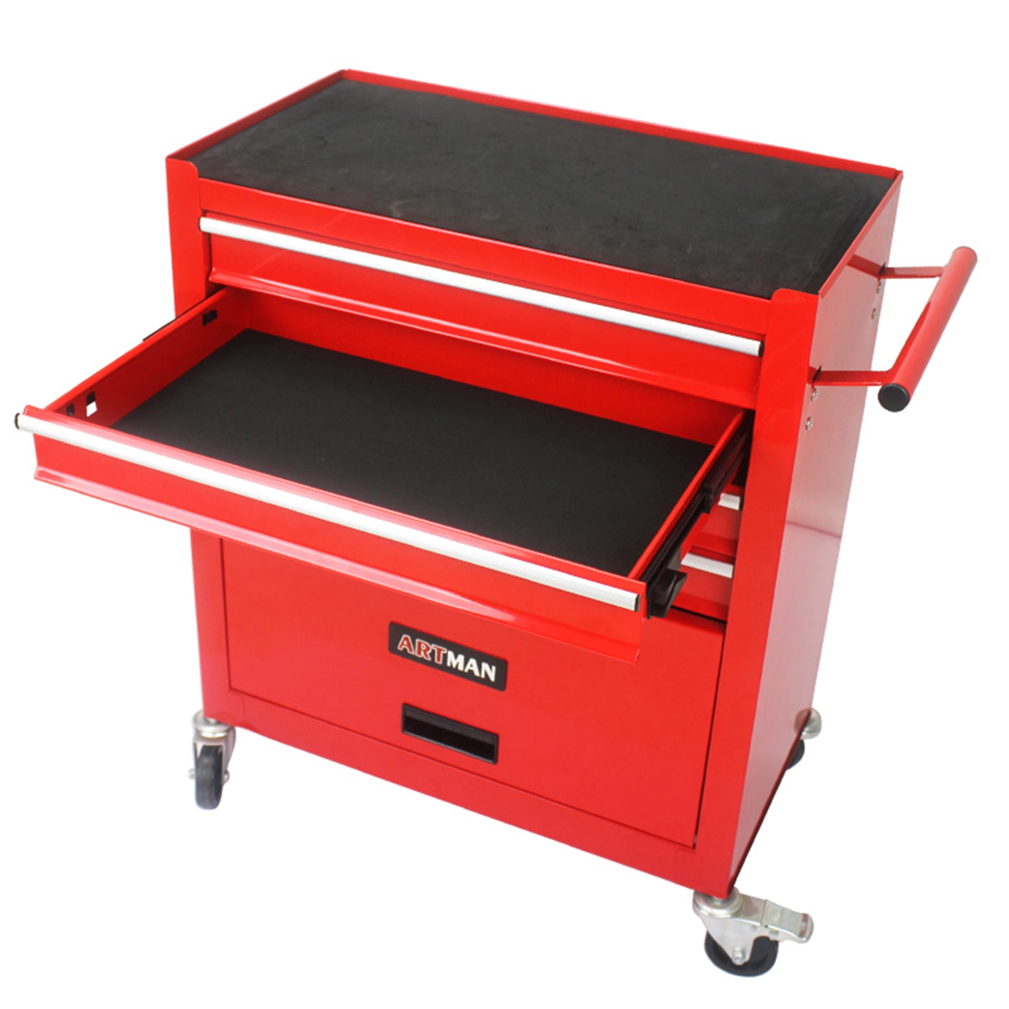 Aukfa Tool Box, 24.5 in Steel Rolling Tool Chest&Cabinet On Wheels for Garage, 4-Drawer, Red