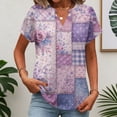 thumbnail image 2 of OIOLOYJM Short Sleeve Tops for Women 2026 Geometric Print Casual Shirts Summer V Neck Loose Fit Tunic Tops Dressy Fashion T Shirts Purple L, 2 of 7
