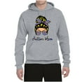 thumbnail image 3 of Autism Awareness Mom Life Messy Hair Bun | Cool Support Neon Print Bandana Mother's Day Unisex Graphic Hoodie Sweatshirt, Heather Grey, X-Large, 3 of 5
