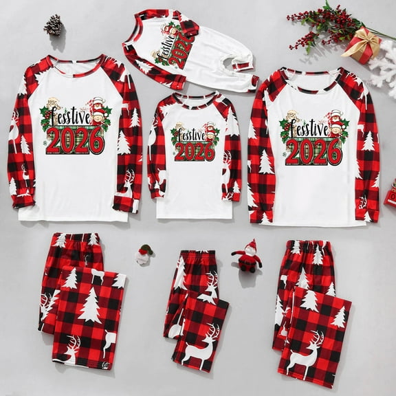 Meichang Christmas Pajamas for Family Matching Holiday Pajama Set Long Sleeve Tops and Pant for Mom Dad
