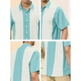thumbnail image 6 of INSPIRE CHIC Men's Striped Button Down Short Sleeve Hawaiian Color Block Shirts L Light Blue White, 6 of 6