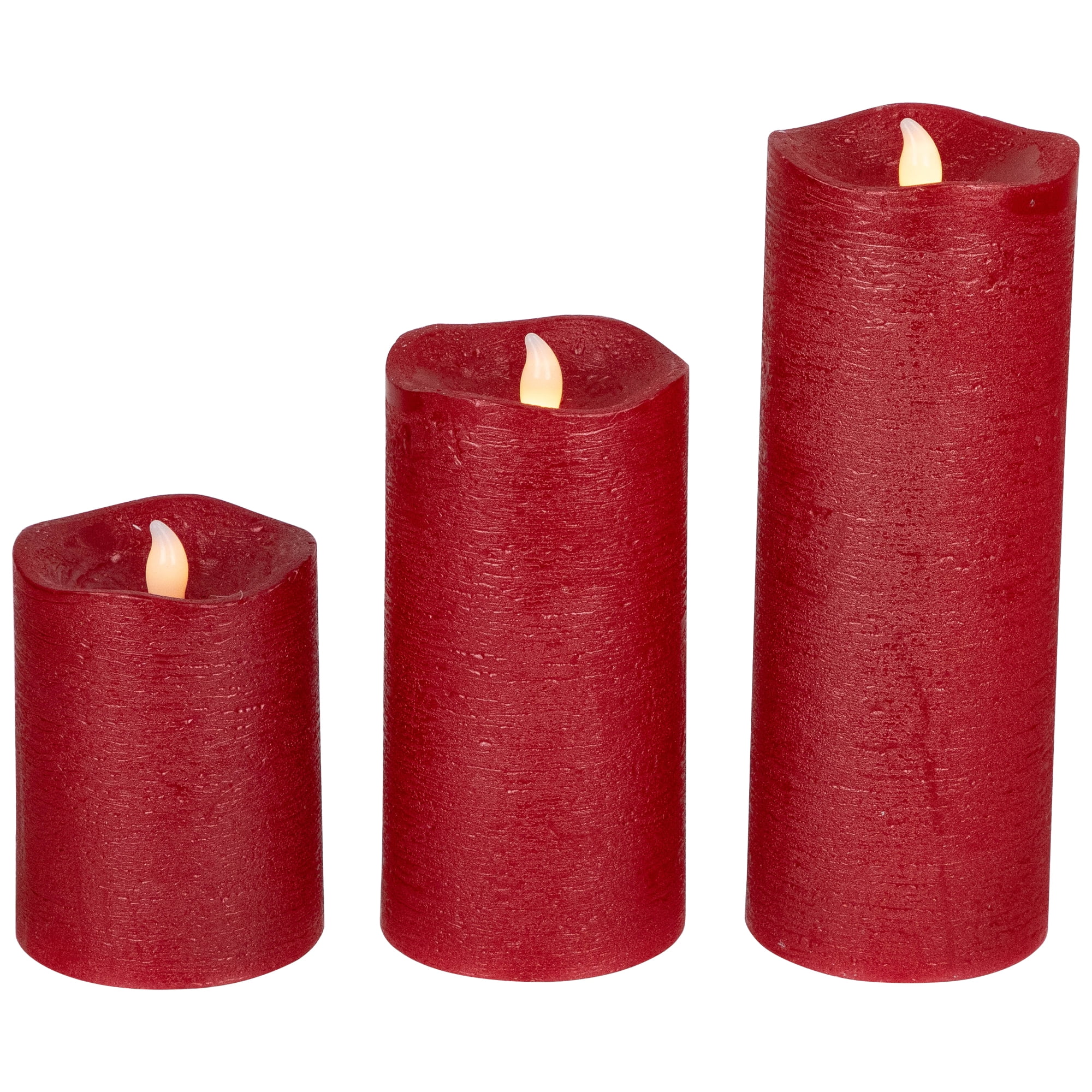 Northlight LED Flickering Flameless Textured Wax Pillar Candles - 8" - Red - Set of 3