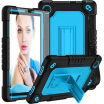FIEWESEY for TCL Tab 8 LE 9137W Tablet Case,Shoulder Strap Soft Silicone&Hard Back Shockproof Kids Friendly Case for TCL Tab 8 LE 9137W/TCL Tab 8 WiFi 9132X Screen Protector (Black/Blue,1 Pcs)