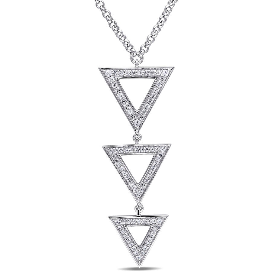 Miabella 5 8 Carat T.G.W. White Sapphire Sterling Silver Multi-Triangle Necklace, 16" by Miabella