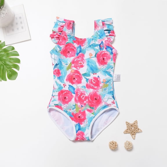 ibiyuan Girls Swimsiut One Piece Bow Strap Cute Ruffle Bathing Suits Quick Dry Wrap Tie Back Girls Swimsuits Size 10-12 Tropical Floral for Swim Team Beach Swimwear