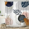 thumbnail image 2 of Boho Shower Curtain Mid Century Navy Blue Gold Plant Leaves Modern Abstract Minimalist Shower Curtains Decorative for Bathroom Waterproof Fabric Shower Curtain with Hooks 72x72 Inches, 2 of 6