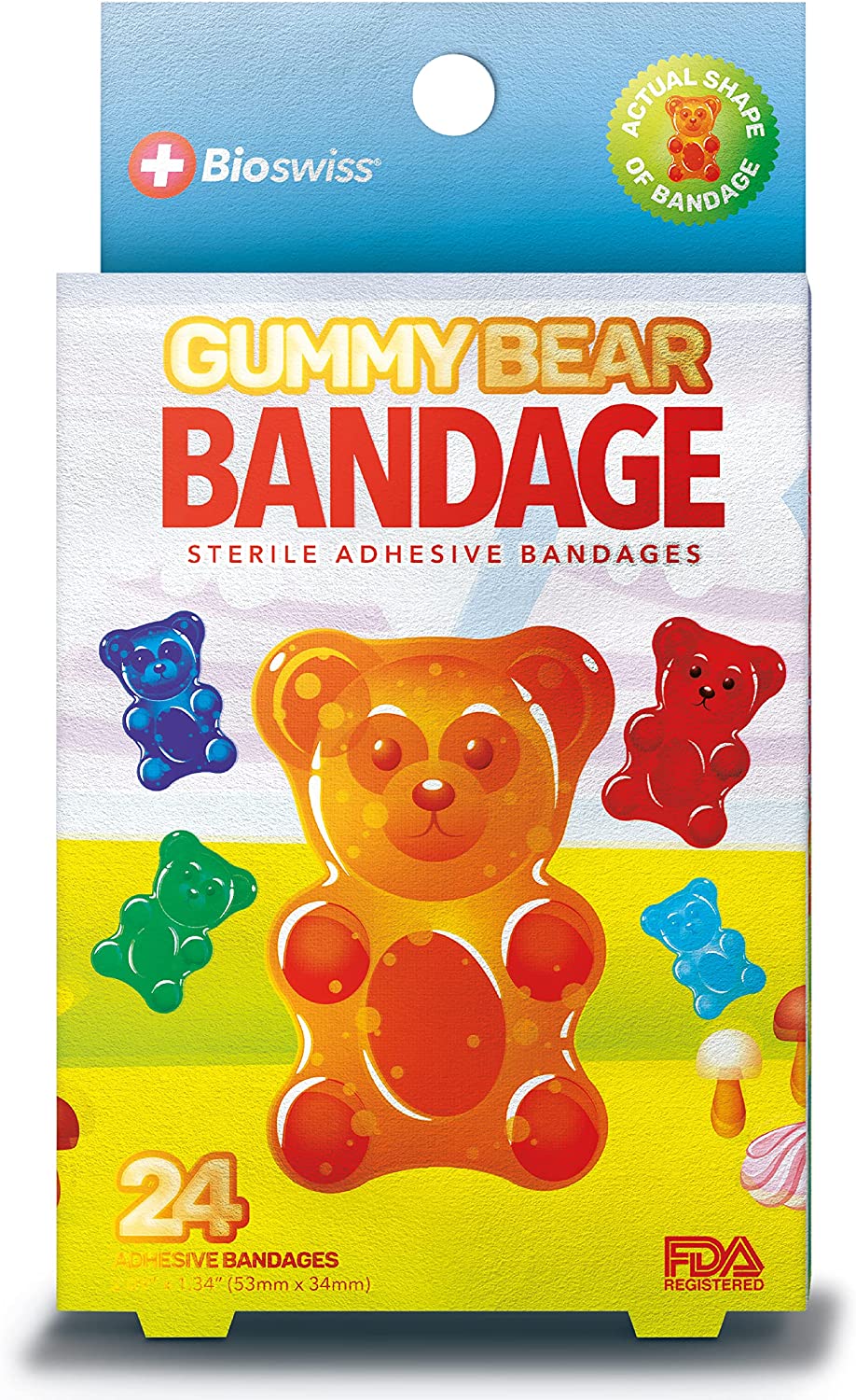 BioSwiss Kids Bandaids 24pcs Sterile Unique Shaped Bandages Colorful