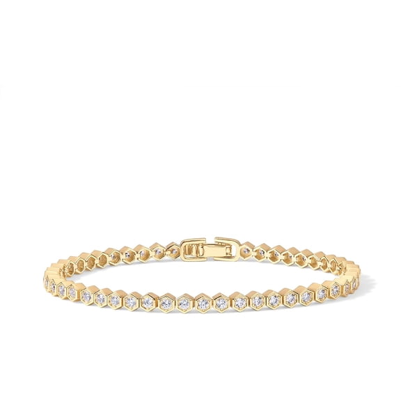 14K Gold Plated 2mm Cubic Zirconia Honeycomb Tennis Bracelet | Gold Bracelet for Women | SizeS 6.5-7.5 Inch