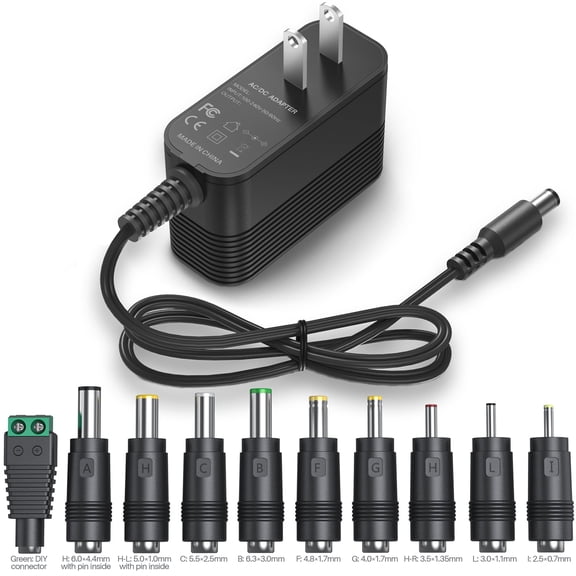LujingZ 12V Power Supply AC Adapter - Universal Charger with 10 Interchangeable Jacks for 100mA - 1000mA DC 12V Electronics, CE FCC Listed
