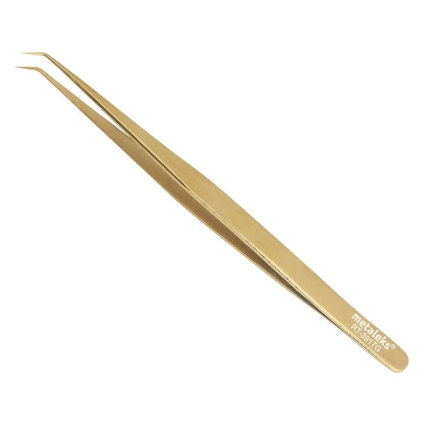 6PCS Complete Golden Titanium Coated Eyelash Extension Tweezers Set In Golden Glitter Magnetic Kit - Made of Japanese Stainless Steel