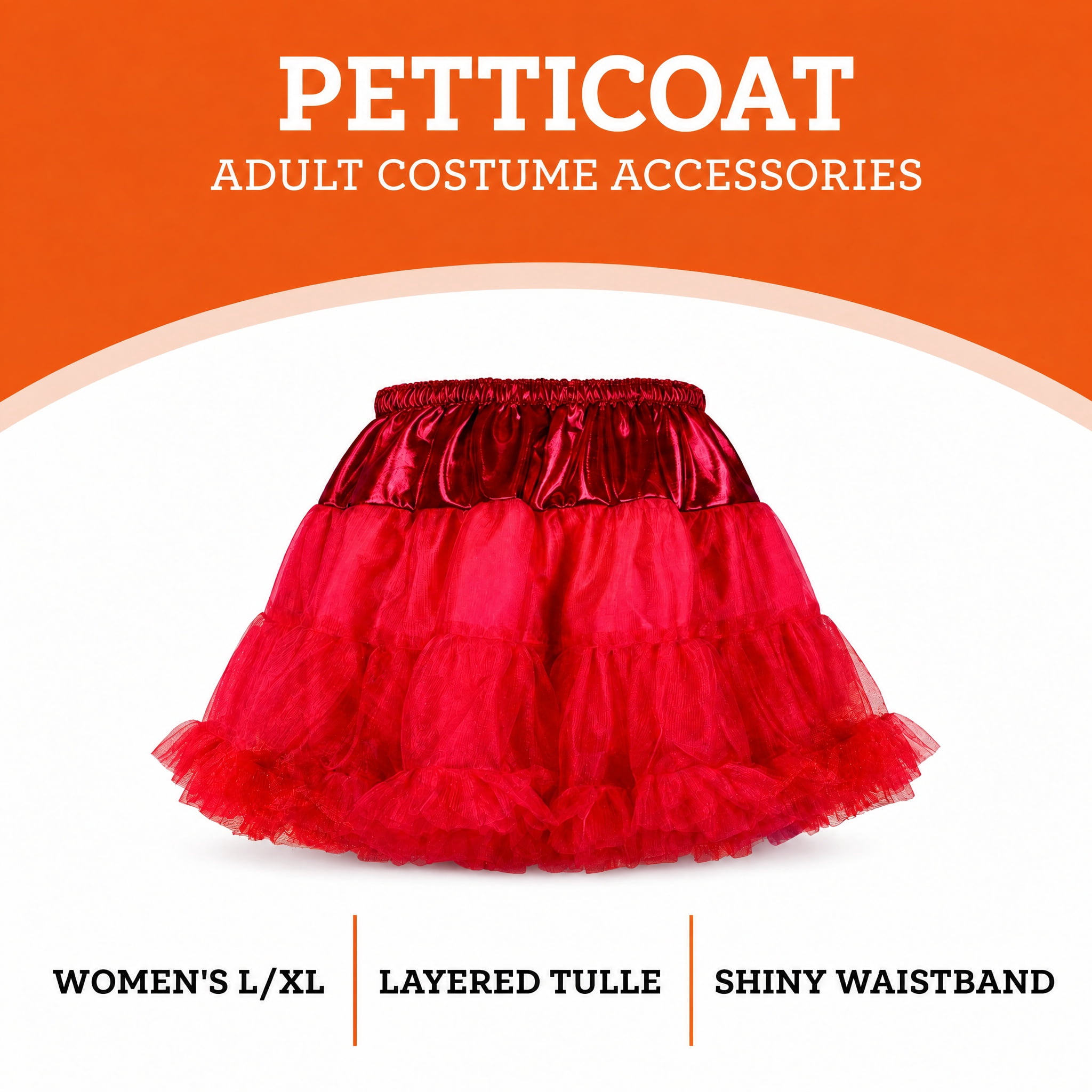 Petticoat Costume Accessory for Adults, Red, L/XL, Halloween by Way To Celebrate
