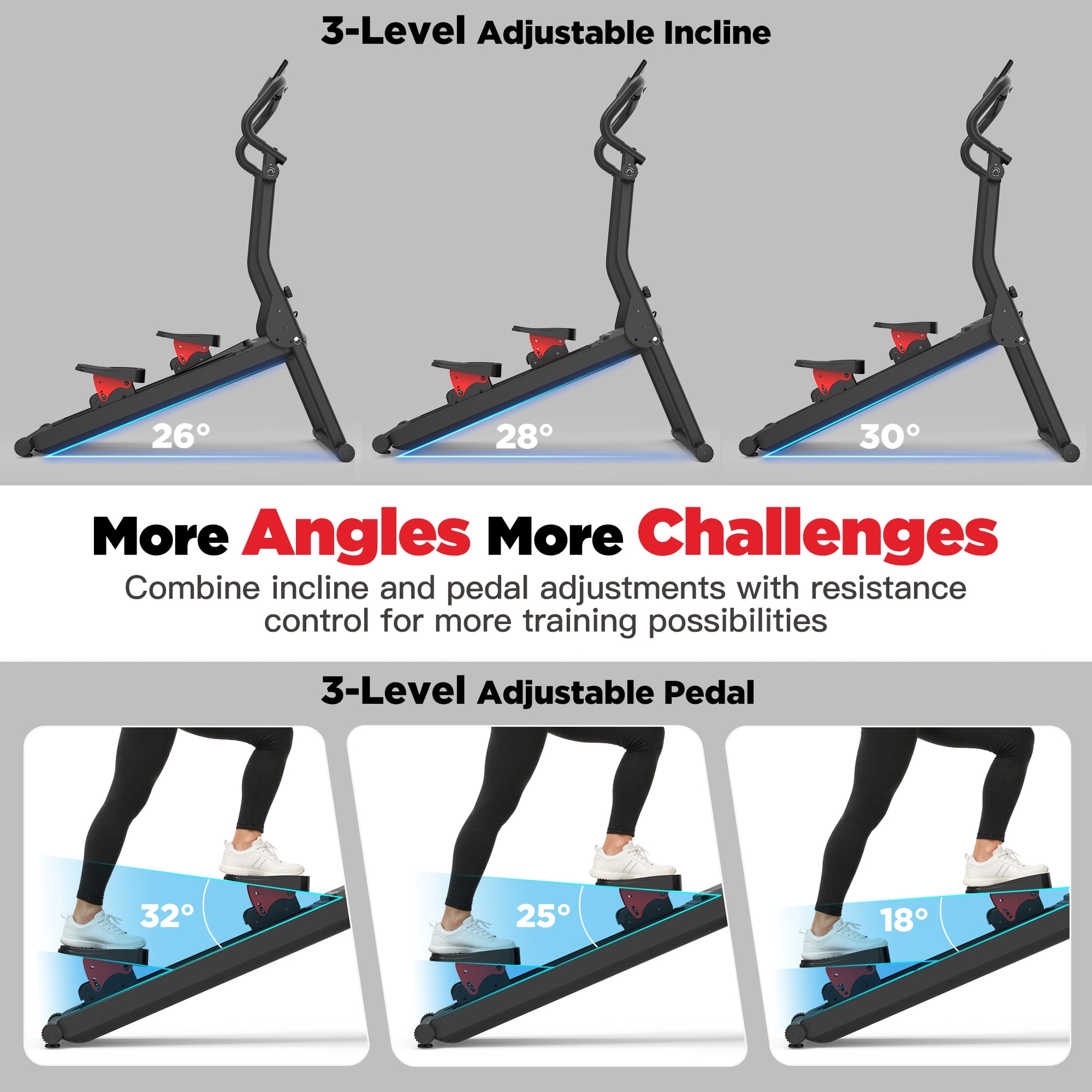 Magnetic Stair Stepper for Home Workout-Foldable Stepping Climbers with 8 Adjustable Resistance Levels, LCD Display & 19"Extended Step, Full-Size Foot Pedals, Compact Design for Cardio & Leg Training
