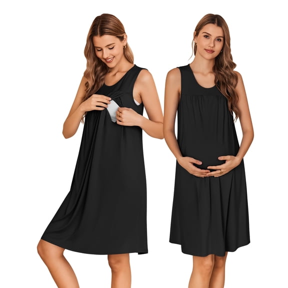 EKOUAER Nursing Nightgown Breastfeeding Gown Sleeveless Maternity Dress Pleated Tank Breastfeeding Pregnancy Clothes