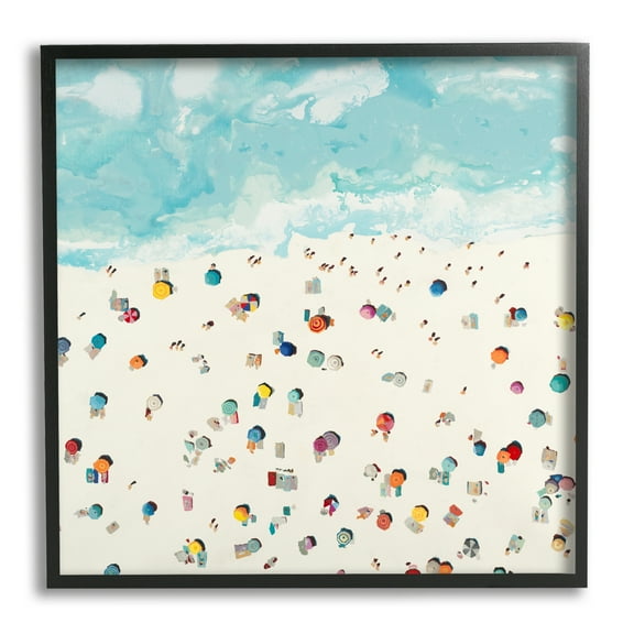 Stupell Industries Abstract People on Beach Nature Painting Black Framed Art Print Wall Art, 24 x 24