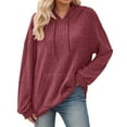 thumbnail image 2 of Plain Ribbed Hoodies for Women Fall Winter Long Sleeve Basic Hooded Sweatshirt with Pockets Pullover Tops, 2 of 6