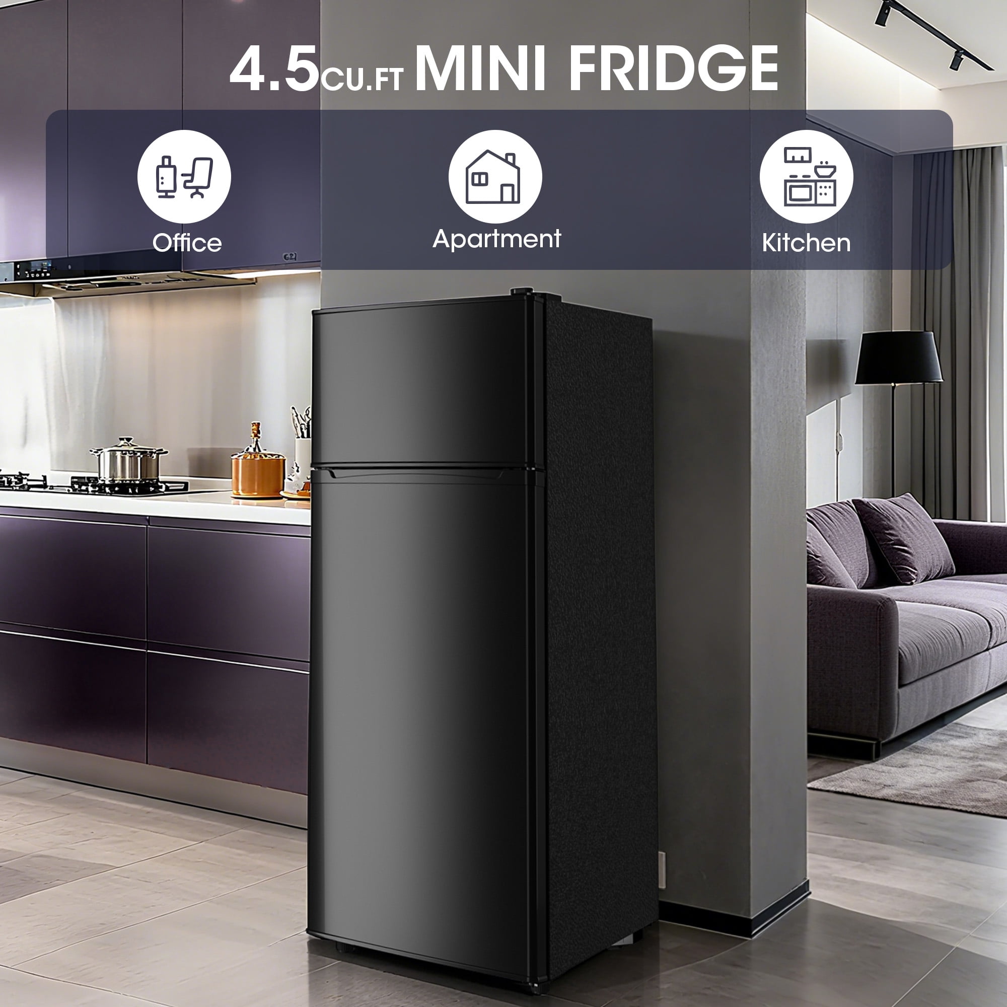 Patiosunny 4.5 Cu.ft Mini Refrigerator with Freezer, 2 Doors Mini Fridge with Adjustable Shelves, Small Refrigerator for Home, Office, Kitchen, Dorm and Bedroom (Black)
