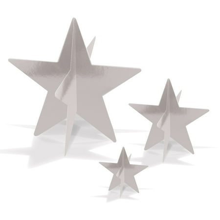 Club Pack of 36 Awards Night 3-D Silver Foil Star Table Centerpieces