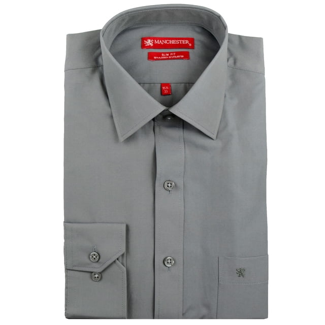 Manchester Camisa de Vestir Slim Fit Gris Medio, 15.5" Cuello 35" Manga Manchester 59952F