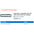 thumbnail image 2 of Head Gasket - Compatible with 1992 - 2000 SC300 3.0L 6-Cylinder 1993 1994 1995 1996 1997 1998 1999, 2 of 2