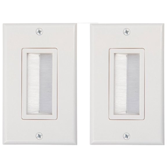 Plaque Murale 1-Gang (2 Pack), Style Brosse Ouverture Passage à Travers Câble Basse Tension Plaque Installation Murale pour Câble, TV, Fils de Haut-Parleur, Câbles Coaxials, Câbles HDMI, Ou Câbles Réseau et Téléphone