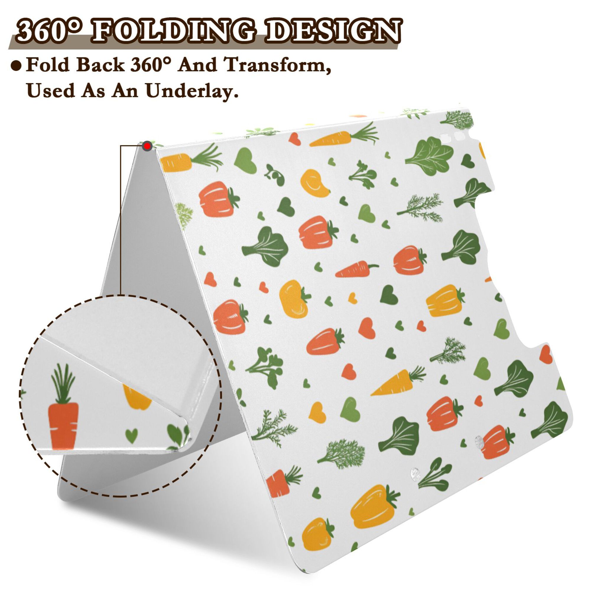 FORMRS A4 Clipboard Folder with Pen Holder Horizontal Foldable School Office Binder, Green Cute Vegetables