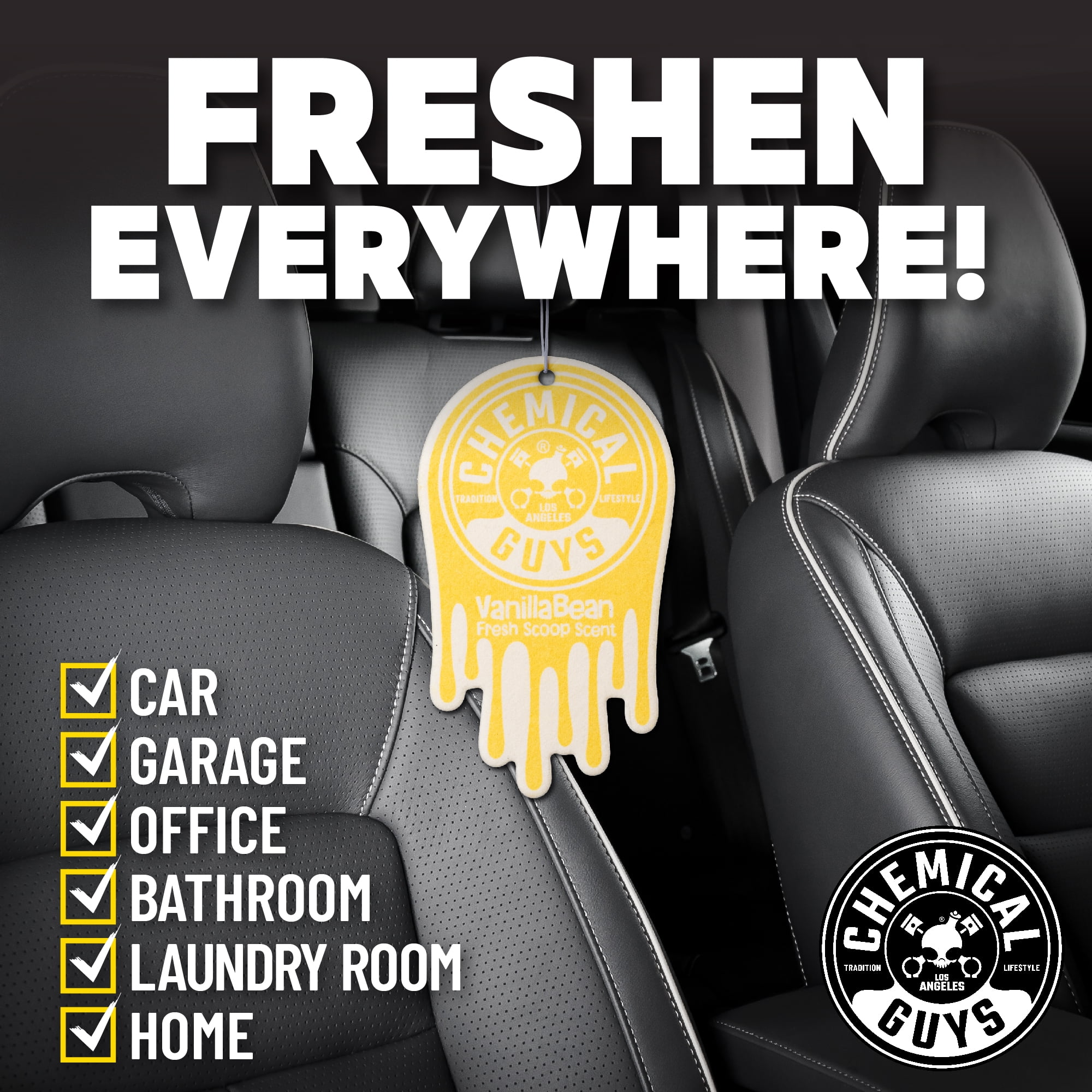 (3 pack) Chemical Guys Hanging Vanilla Bean Fresh Scoop Scent Air Freshener