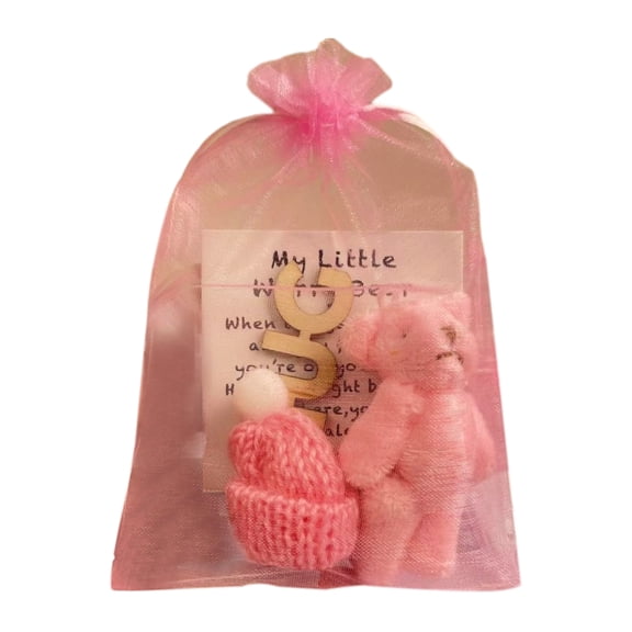 OIUR Pocket Hug Plush Bear Toy with Encouragement Card Mesh Bag Mini Positive Stuffed Bear Doll with Knitted Hat Inspirational Gift