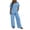 Blue, variant on Two Piece Lounge Sets for Women Fashion Buttons Side Slit Solid Color Round Neck Short Sleeve Tops Elastic Waist Pants Sets Lounge Sets Wide Leg Pants Sets with Pockets