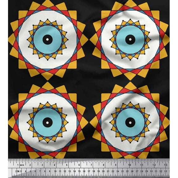 Soimoi Black Cotton Duck Fabric Marigold Geometric Print Fabric by the Yard 42 Inch Wide