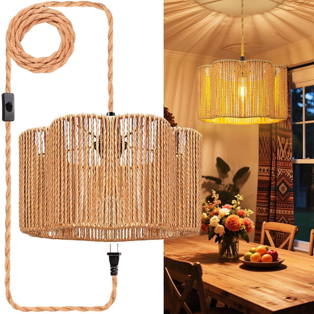 Lámpara Colgante Maliralt de Ratán 32x17 cm con Cable de 5 m y Enchufe