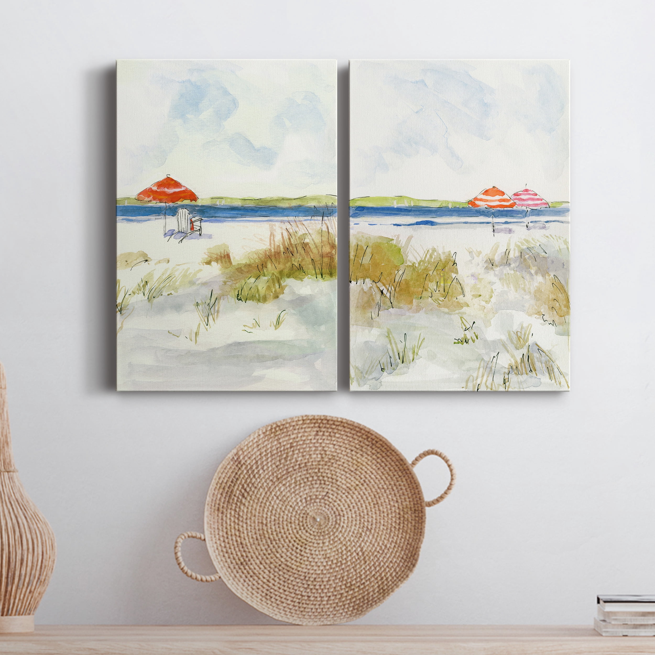 Sketchy Beach I Premium Gallery Wrapped Canvas - Ready to Hang - Set of 2 - 18 x 27 Each