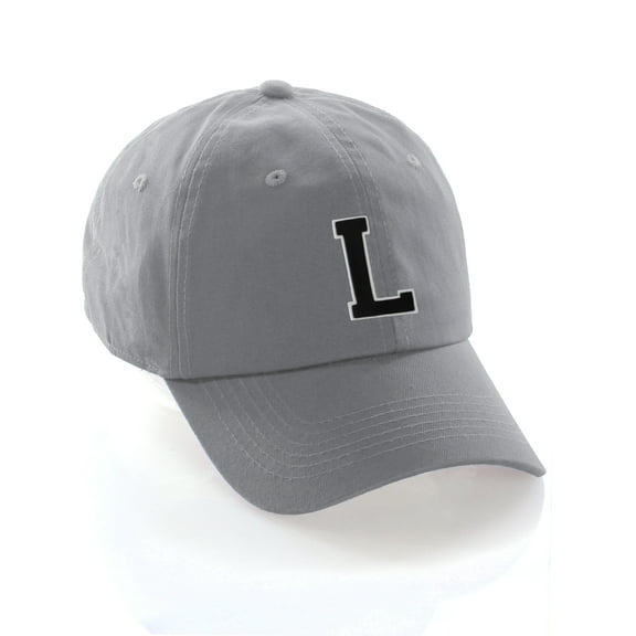 Custom Hat A to Z Initial Letters Classic Baseball Cap, Light Grey White Black Letter L