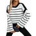 thumbnail image 4 of Women'S Striped Knit Oversized Fall Sweaters Trendy Clothes Crewneck Winter Pullover Sweater Black M, 4 of 9