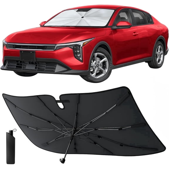 EcoNour Car Sun Shade Umbrella 57x33, Foldable Front Window Sunshade, UV Heat Protection, Fits Sedans, SUVs & Trucks