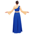 thumbnail image 4 of FYMNSI Women's Metallic Praise Dress Liturgical Worship Dance Dress Long Sleeve Patchwork Cross Special Hem Dress with Waistband, 4 of 7