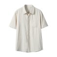 thumbnail image 1 of Maplenight Mens Linen Button Down Shirt Short Sleeve Casual Stylish Beach Shirts Loose Solid Basic Collared Shirt with Pockets, 1 of 8