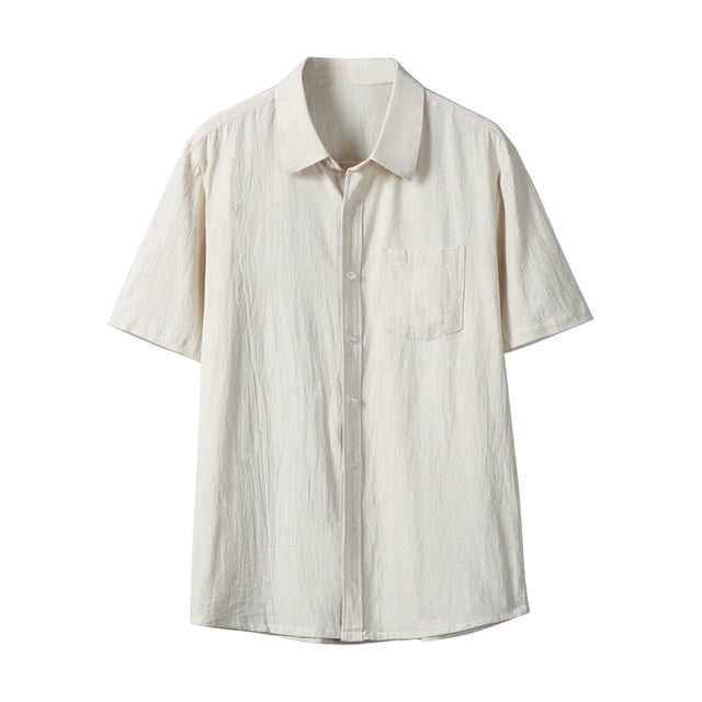 Maplenight Mens Linen Button Down Shirt Short Sleeve Casual Stylish Beach Shirts Loose Solid Basic Collared Shirt with Pockets