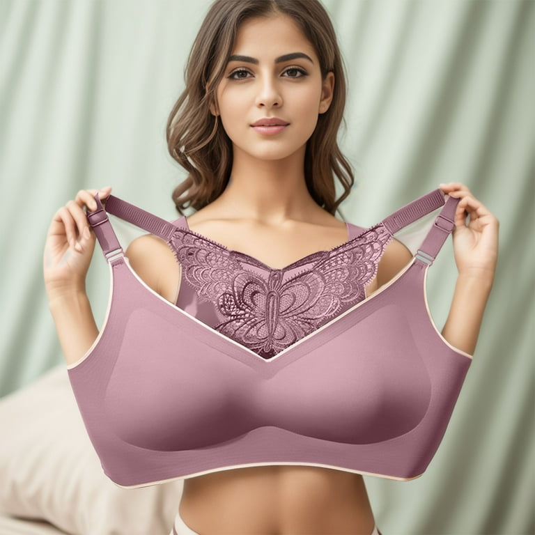 EHQJNJ Nursing Bras for Breastfeeding Women'S Comfortable Summer Ice Silk  Large Butterfly Back Large Chest Show Small No Steel Ring Bra Strapless Bras  for Women Big Busted 