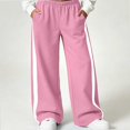 thumbnail image 4 of HAOTAGS Girls Sweatpants (5-15) Wide Leg Elastic Waist Pockets Side Stripe Track Pants Pink Size 7, 4 of 9