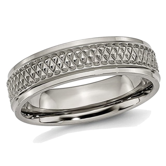 Mens Titanium Ridged Edge Weave 6mm Wedding Band Ring