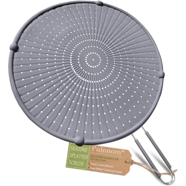 Garde-Éclaboussures en Silicone pour Poêle à Frire, Garde-Éclaboussures Multi-Usage pour Poêle à Frire, Poignée Résistante à la Chaleur pour Huile Chaude Garde-Éclaboussures pour Poêle 12.6 Pouces - Gris
