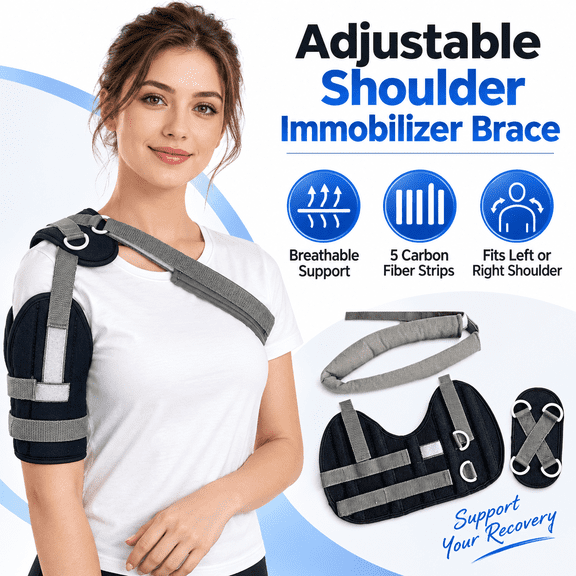 Adjustable Shoulder Immobilizer Brace with Breathable Support for Rotator Cuff, AC Joint, Injury Recovery, One Size Fits Up to 330 lbs
