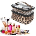 thumbnail image 1 of Sac Cosmétique Double Couche, Design à Fermeture Éclair Imprimé Léopard Sac de Maquillage Multifonctionnel Portable en PVC pour Rangement Cosmétique, 1 of 7
