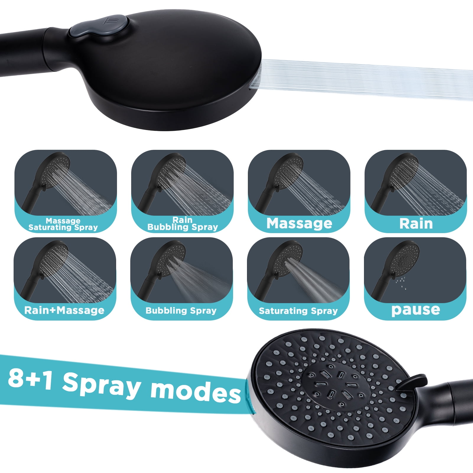 VXV Filtered Shower Head, 9 Modes High Pressure Shower Head with Handheld, with 71" Shower Hose & Adjustable Bracket Filter Shower Head, Remove Chlorine & Hard Water, Matte Black